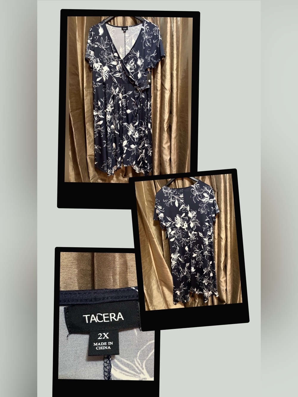 Tacera Navy Floral Faux-Wrap Midi Dress